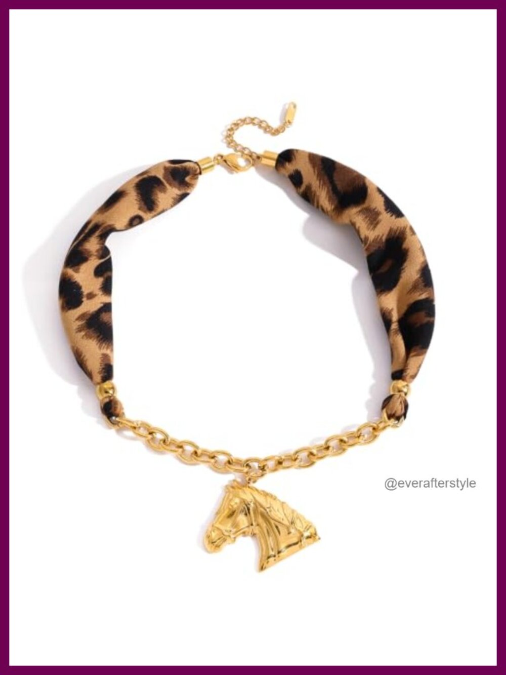 18K Gold Plated Stainless Steel Horse Choker Necklace Satin Scarf